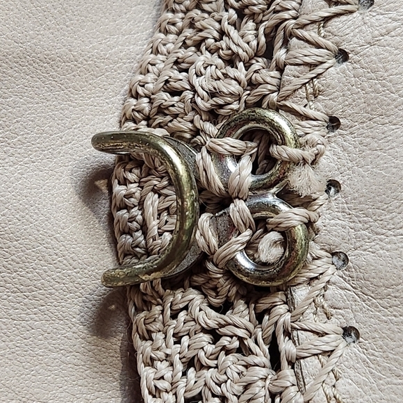 Leather Jacket Crochet BOHO V-neckline long sleeve SIZE M NINE WEST - Picture 10 of 16